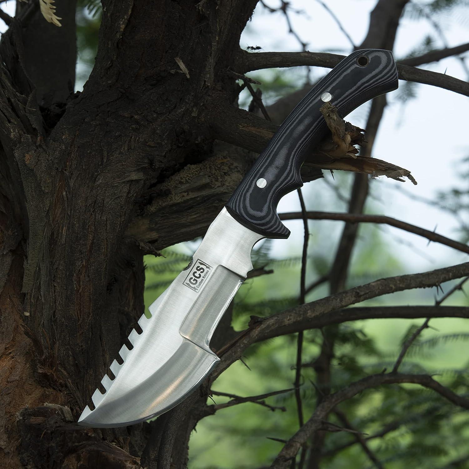 Cuchillo Táctico GCS 256 Hecho a Mano con Funda de Cuero