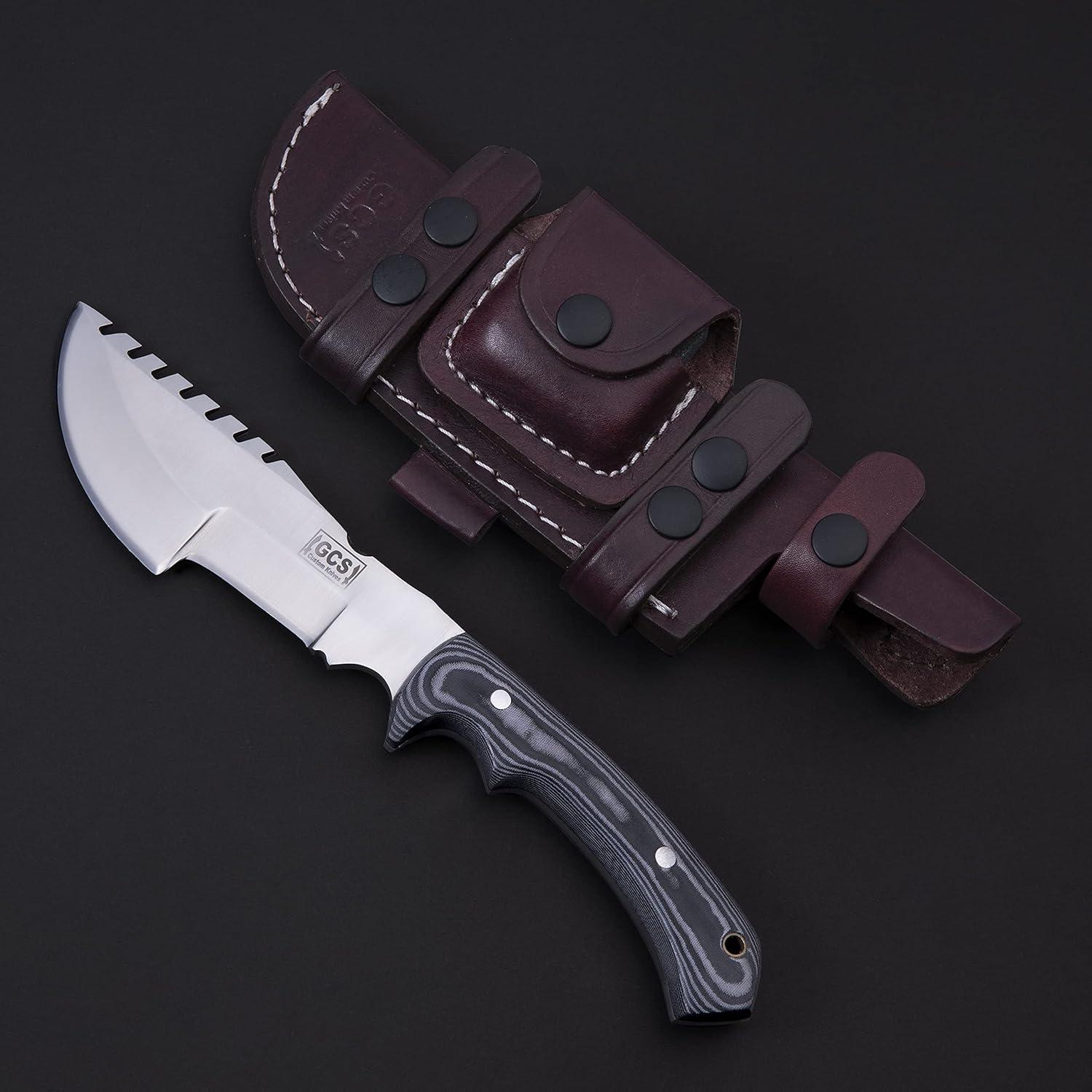 Cuchillo Táctico GCS 256 Hecho a Mano con Funda de Cuero