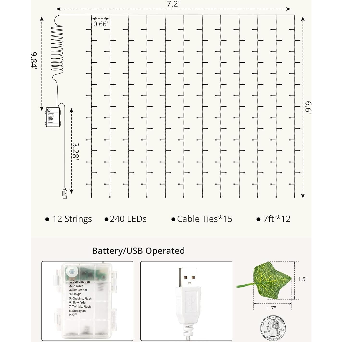 Guirnalda de Hiedra Artificial JACKYLED 25.6m con 240 Luces LED