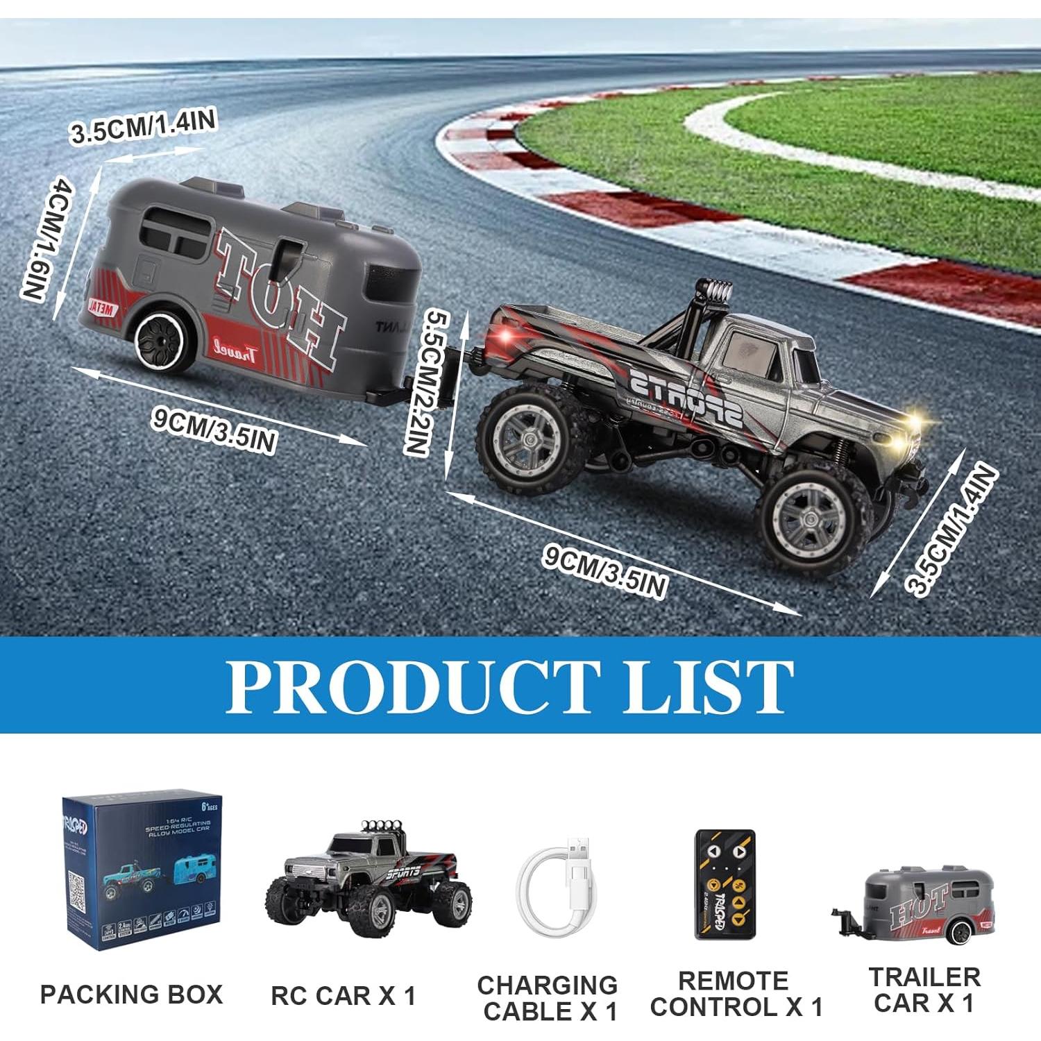 Mini Camión RC Hehred G16-M6 1:64 con Remolque y Luces