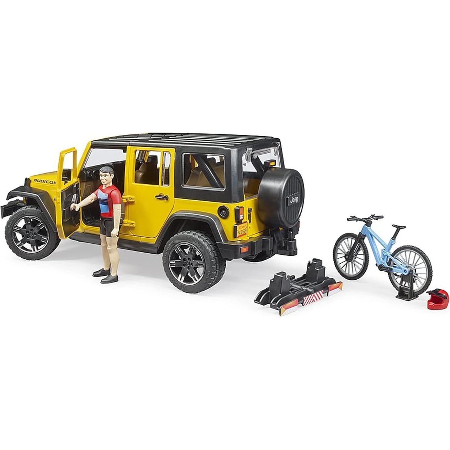 Jeep Wrangler Rubicon Bruder 02543 con bicicleta y figura