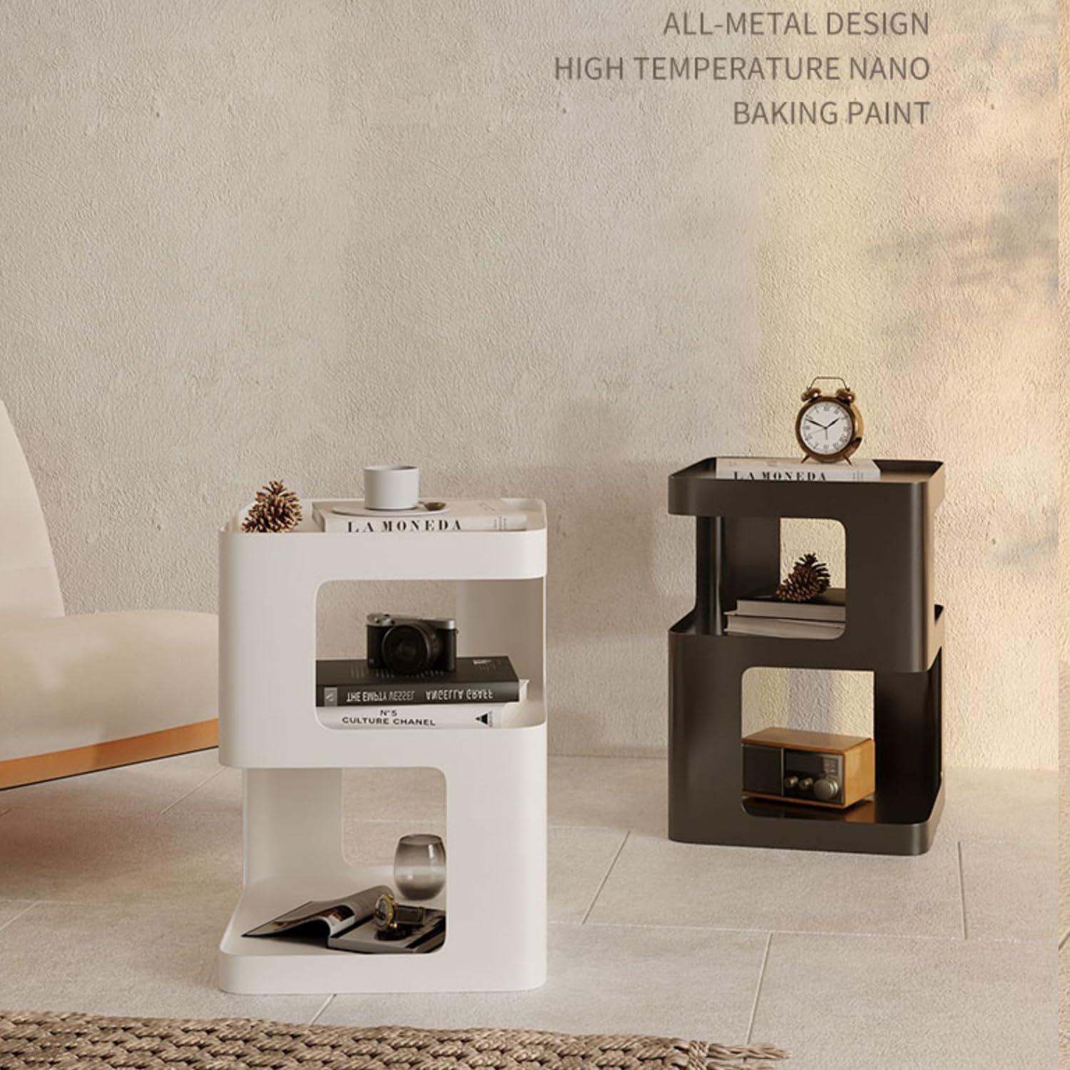 Mesa Lateral BUZUEY Negra Moderna con Almacenamiento