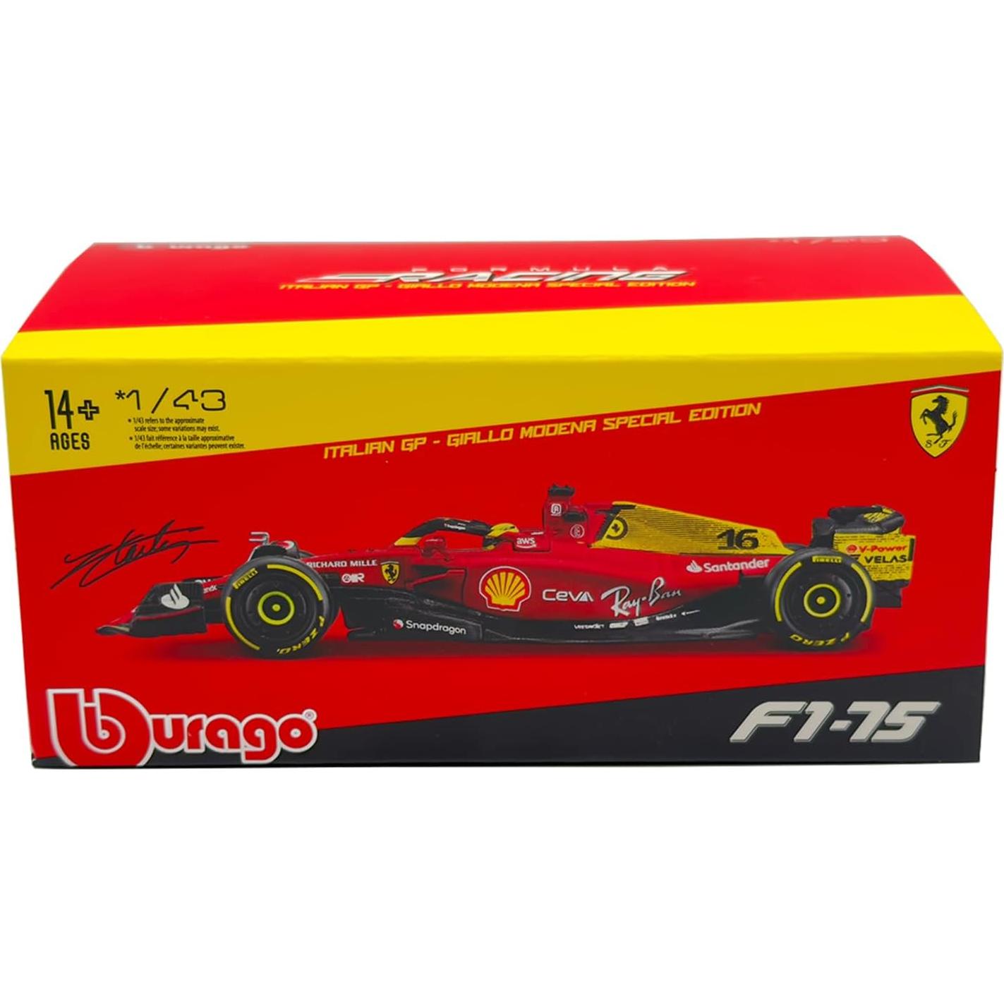 Modelo de Coche de Metal Bburago F1-75 Charles Leclerc 1/43