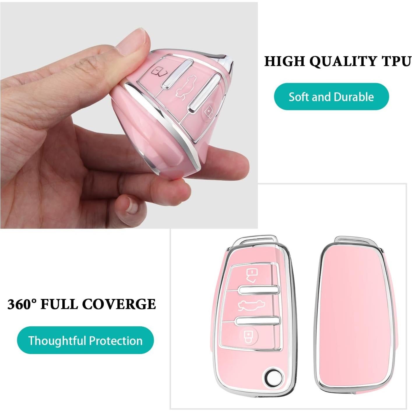 Cubierta de Llave Audi 3 Botones TPU Rosa - A1 A3 Q3 Q7 R8