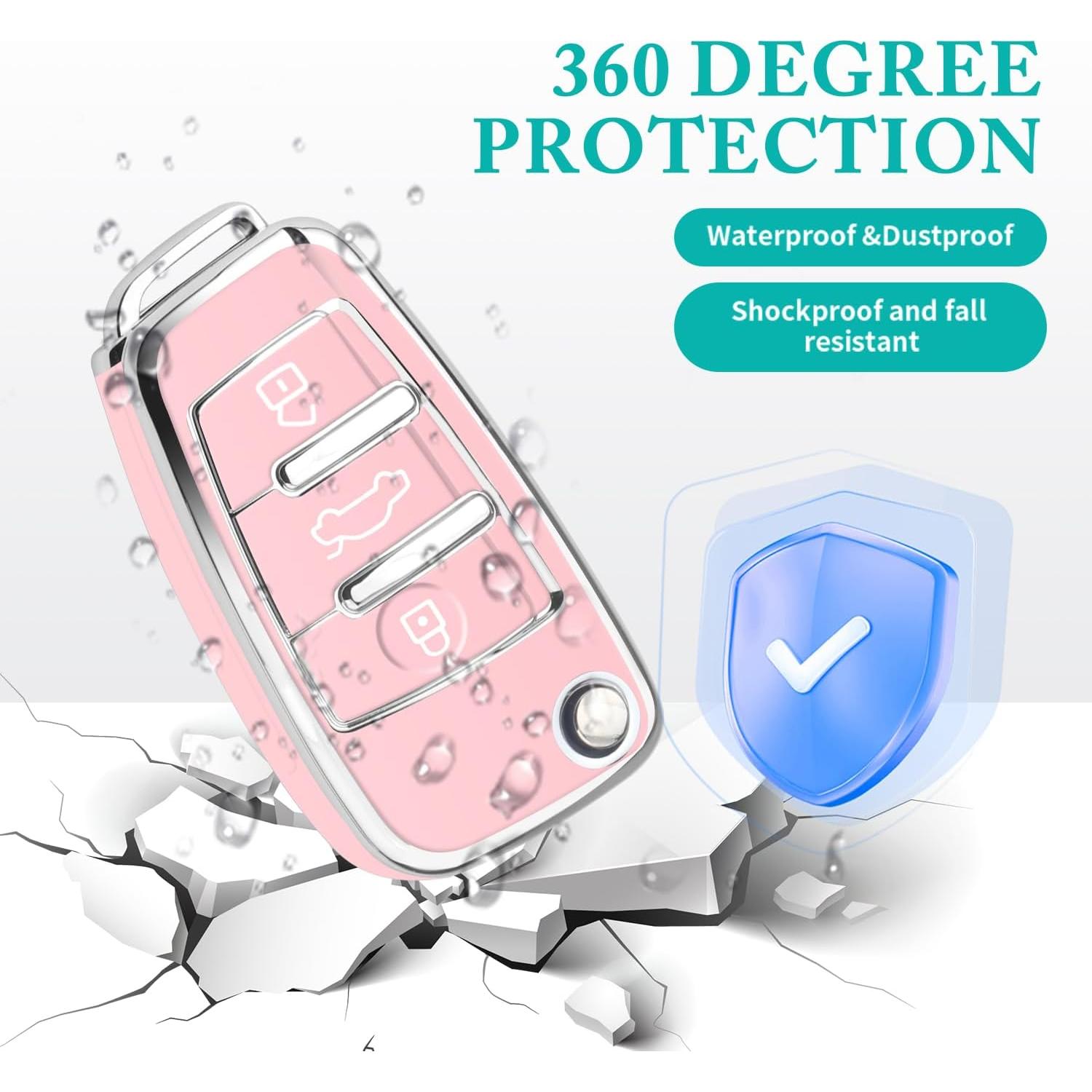 Cubierta de Llave Audi 3 Botones TPU Rosa - A1 A3 Q3 Q7 R8