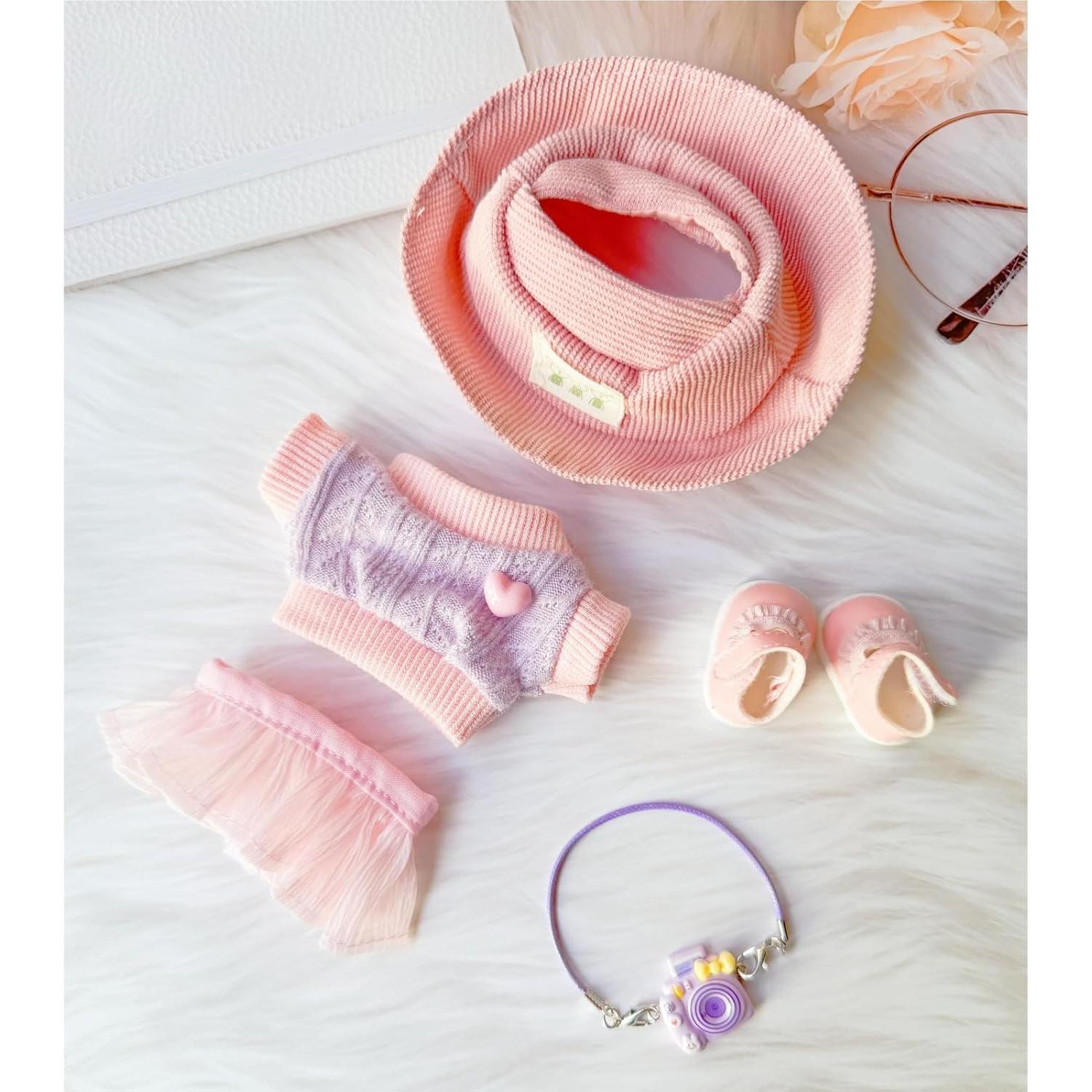 Conjunto de Ropa Kawaii Rosa para Muñecas 15cm y 17cm - 5 Piezas