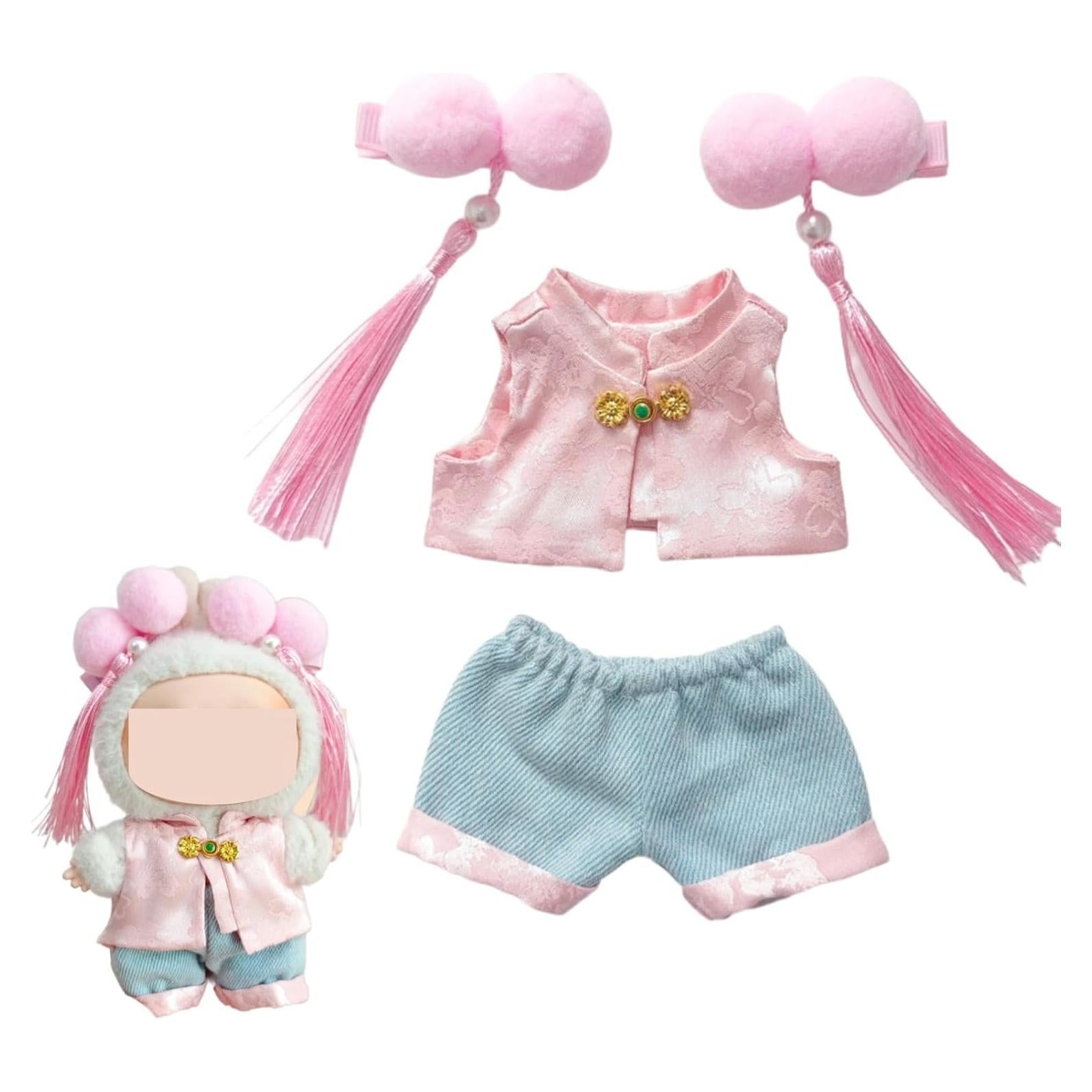 Conjunto de Disfraz Kawaii para Muñecas 17cm - Labubu Rosa y Azul
