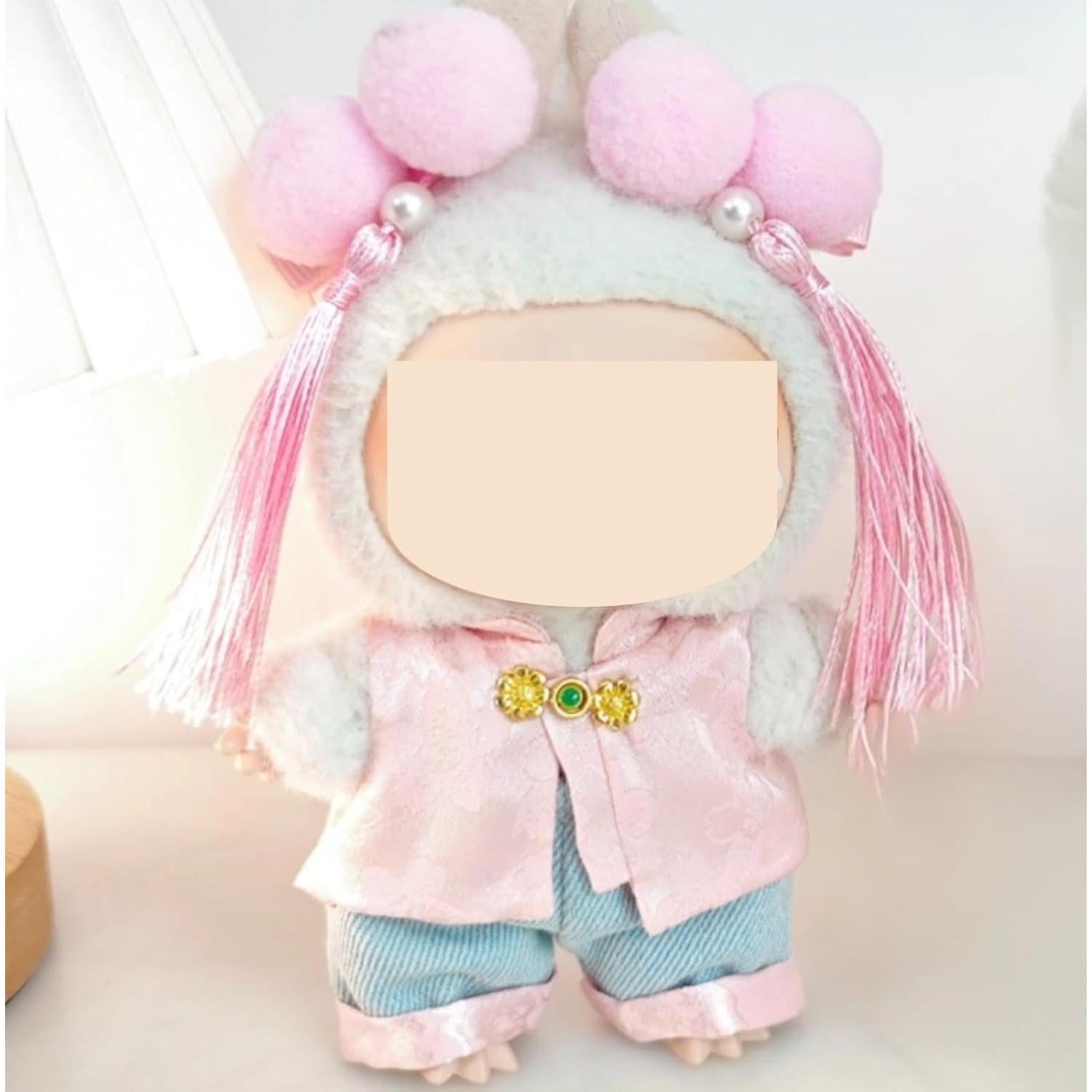 Conjunto de Disfraz Kawaii para Muñecas 17cm - Labubu Rosa y Azul