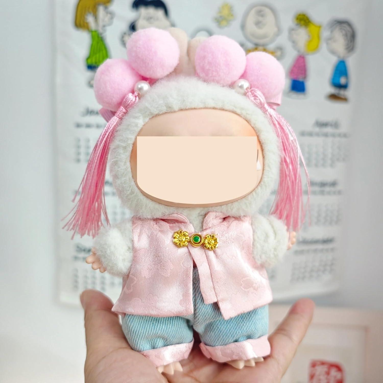 Conjunto de Disfraz Kawaii para Muñecas 17cm - Labubu Rosa y Azul