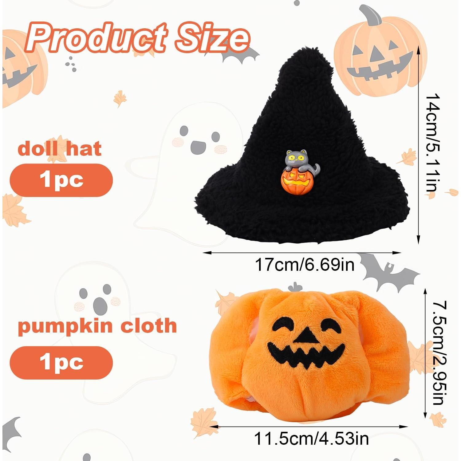 Disfraz de Halloween para muñeca 17cm - Calabaza y Sombrero