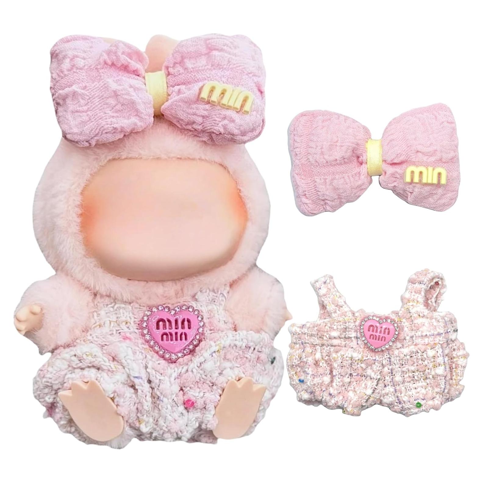 Clothes for Labubu(No Doll) ,2-Piece Pink Handcrafted 17cm for Labubu Outfits 17cm Clothes Set Luxury Chic Kawaii Outfit Premium Handmade Accessories for 17 cm Doll