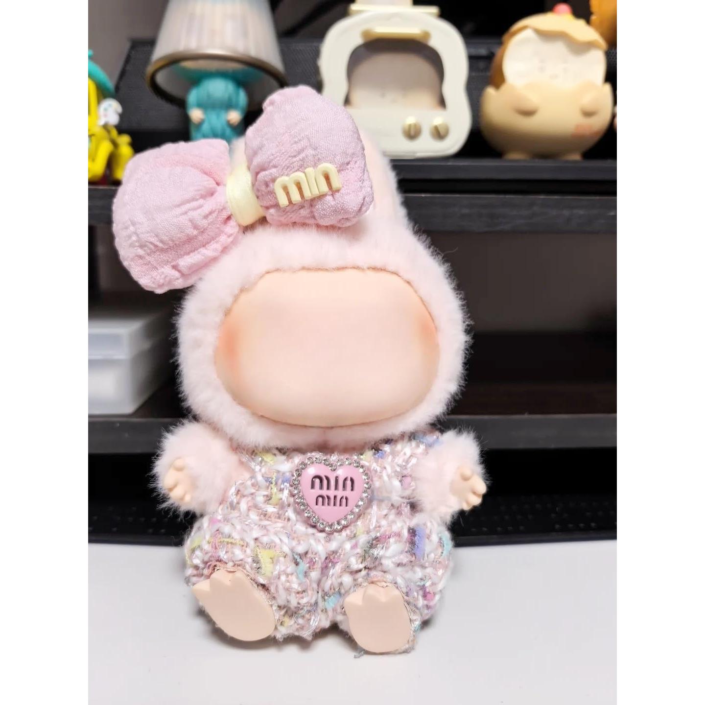 Clothes for Labubu(No Doll) ,2-Piece Pink Handcrafted 17cm for Labubu Outfits 17cm Clothes Set Luxury Chic Kawaii Outfit Premium Handmade Accessories for 17 cm Doll
