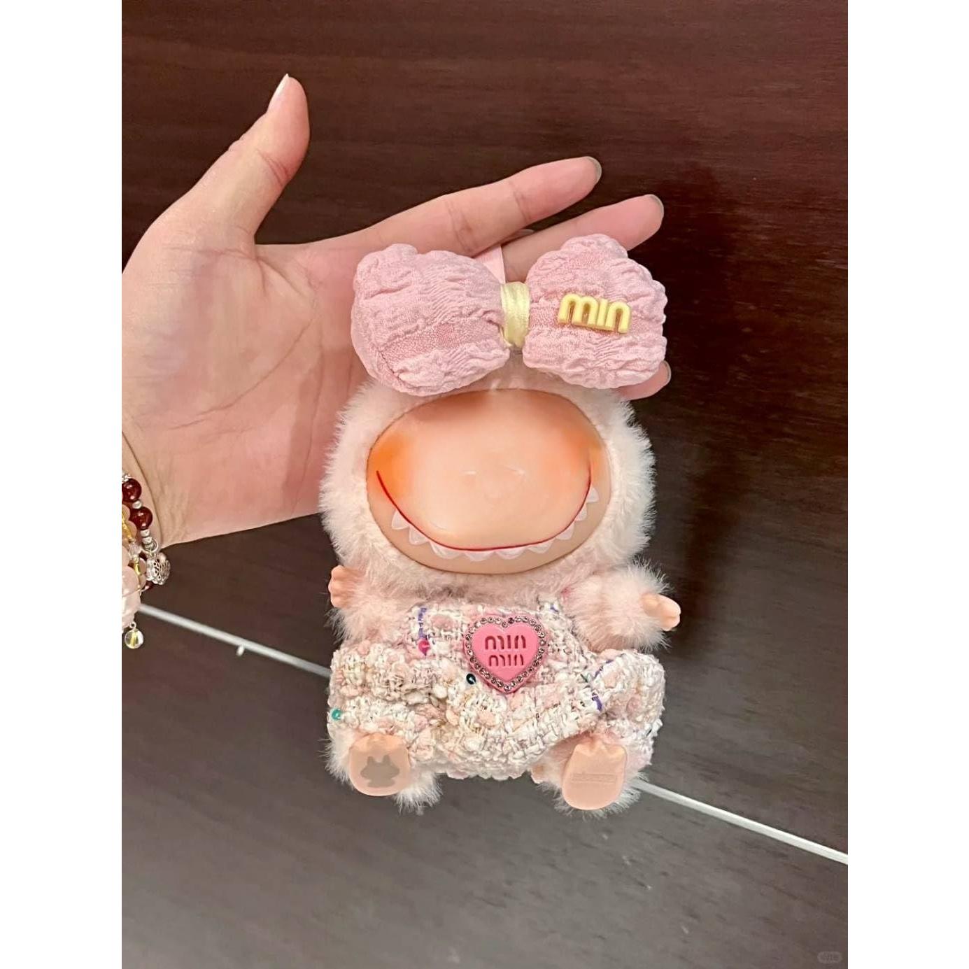 Clothes for Labubu(No Doll) ,2-Piece Pink Handcrafted 17cm for Labubu Outfits 17cm Clothes Set Luxury Chic Kawaii Outfit Premium Handmade Accessories for 17 cm Doll