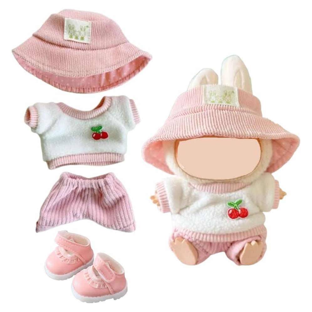 Conjunto de Ropa para Muñeca Labubu Rosa 4 Piezas 15-17 cm