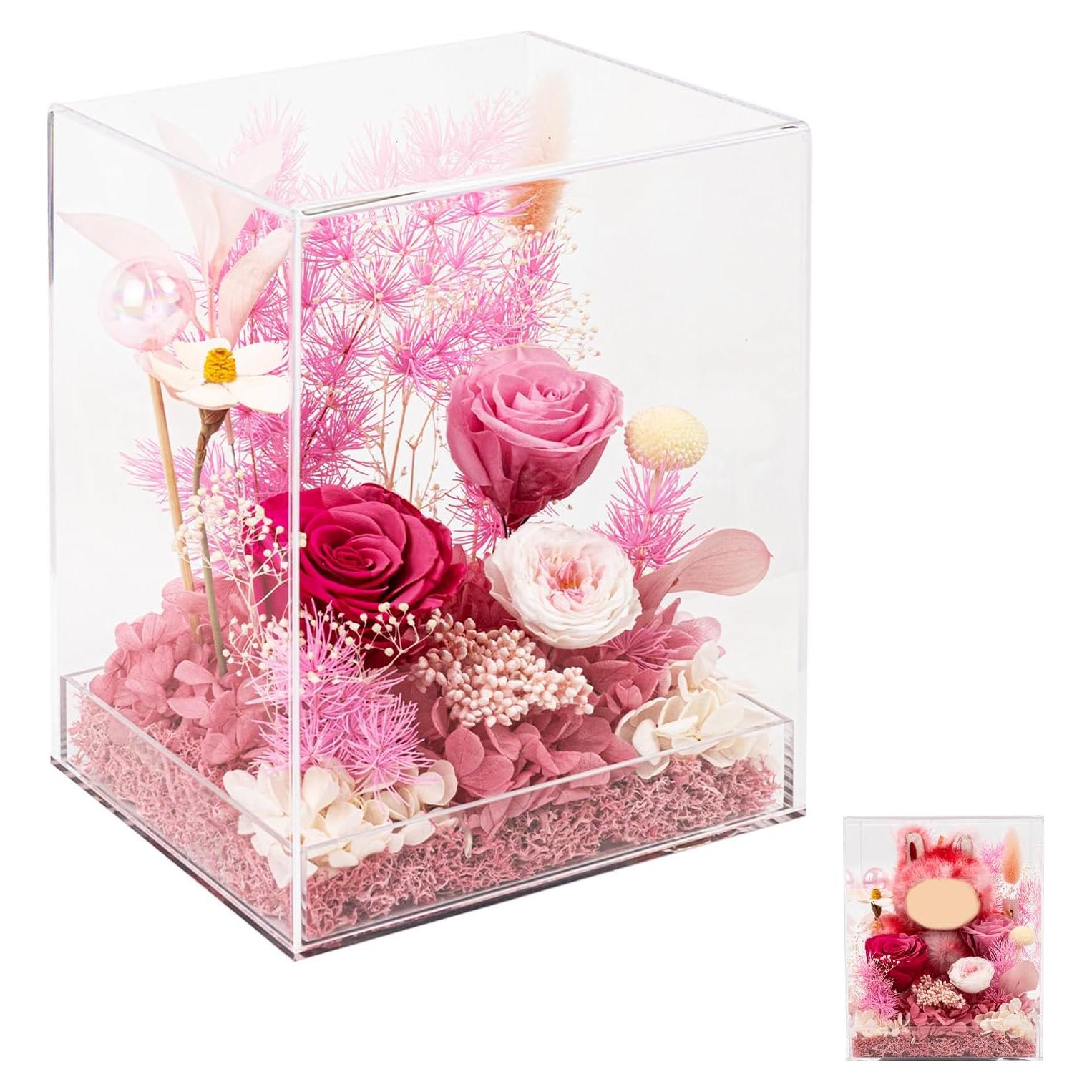 Caja de Exhibición Acrílica Rosaura con Flores Eternas 17.78x15.24 cm