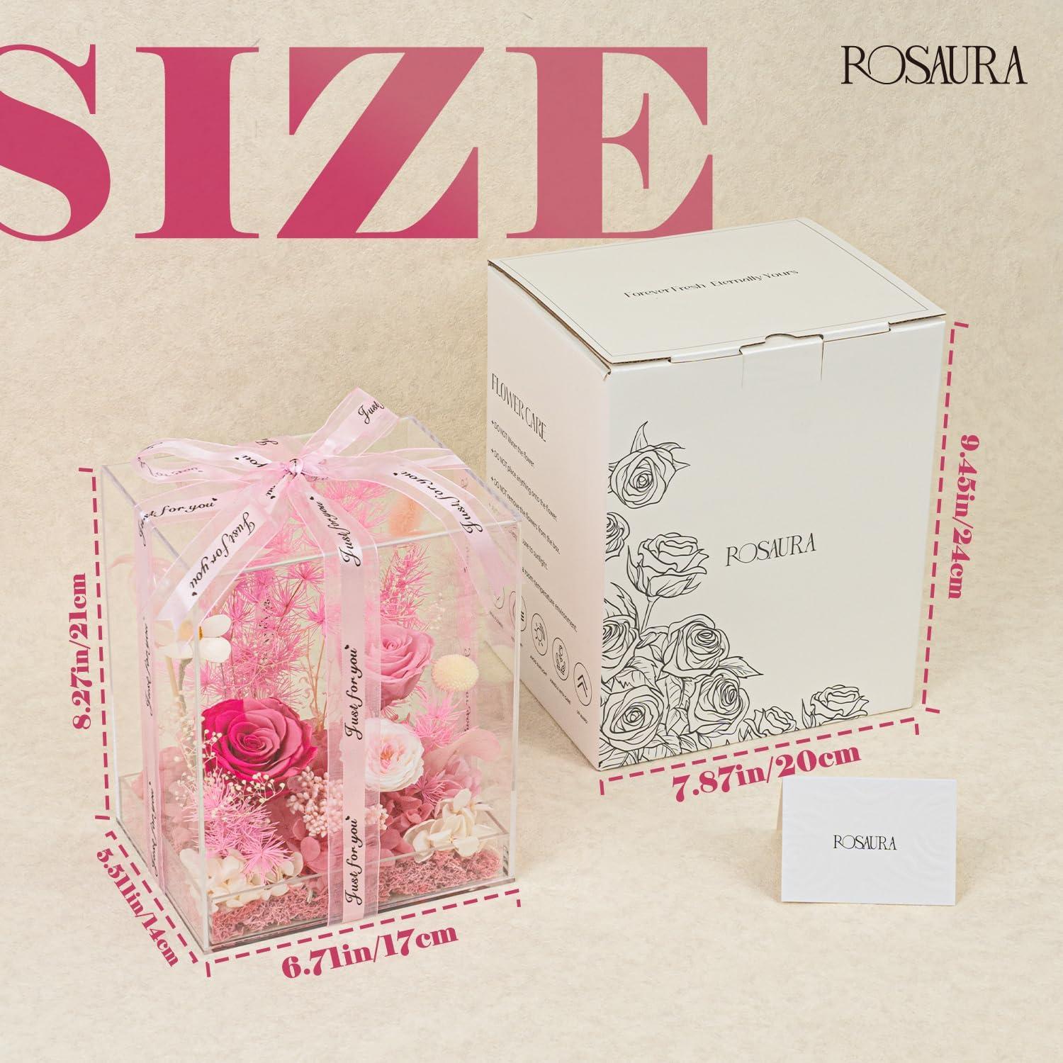 Caja de Exhibición Acrílica Rosaura con Flores Eternas 17.78x15.24 cm