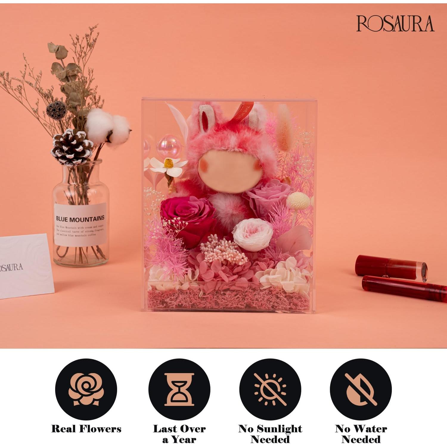 Caja de Exhibición Acrílica Rosaura con Flores Eternas 17.78x15.24 cm