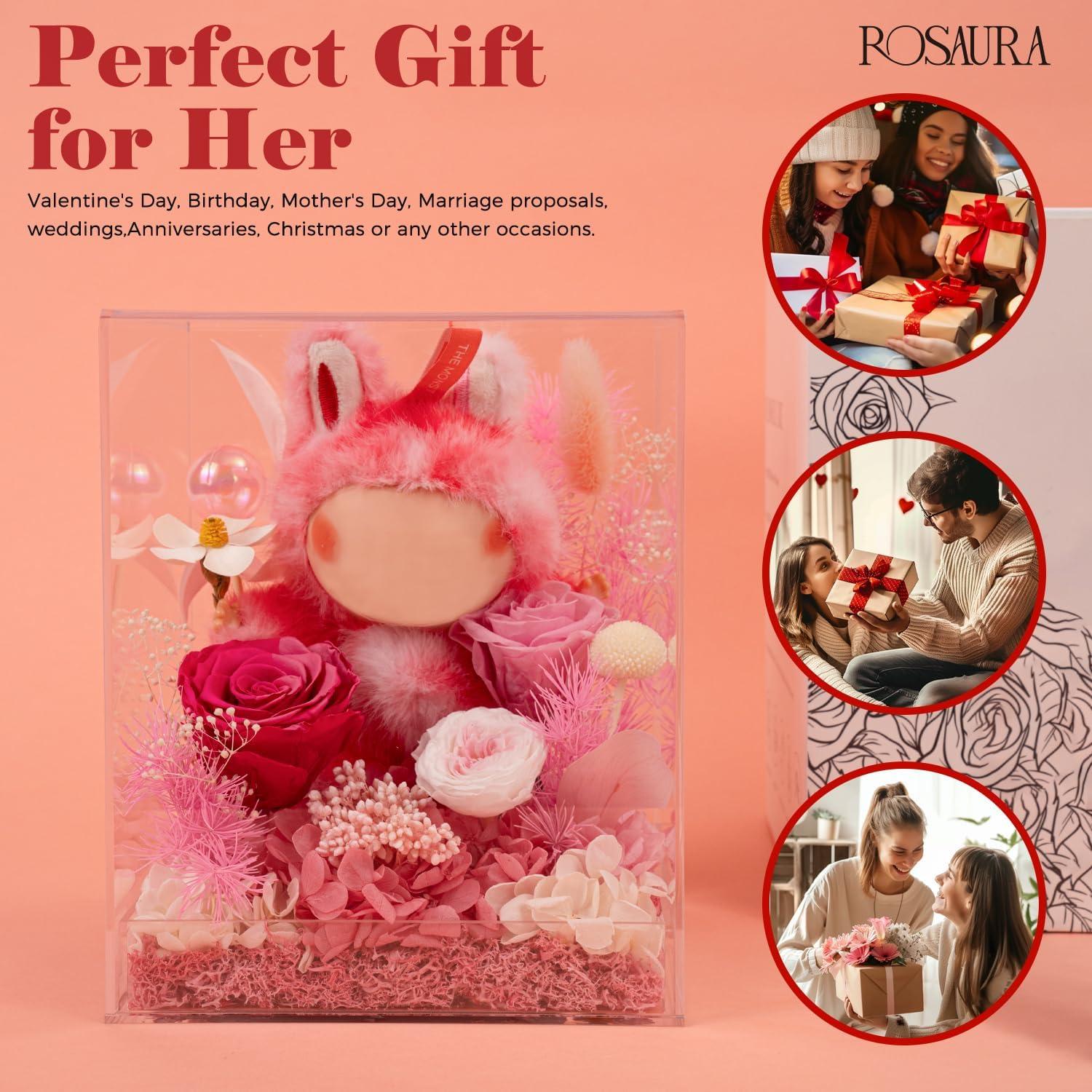 Caja de Exhibición Acrílica Rosaura con Flores Eternas 17.78x15.24 cm