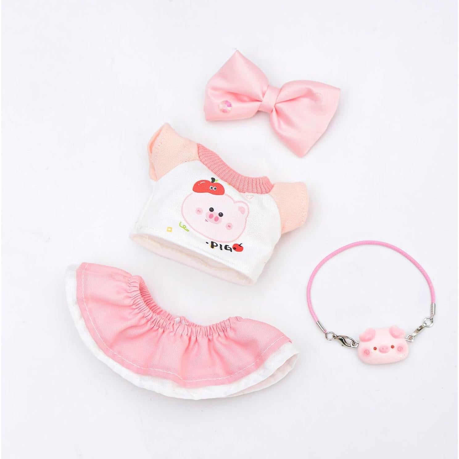 4Set Clothes for 6.7IN/17cm LABUBU, Premium Outfit with Miniature Accessories for ropa para Doll Collection, Pink(Doll Excluded)