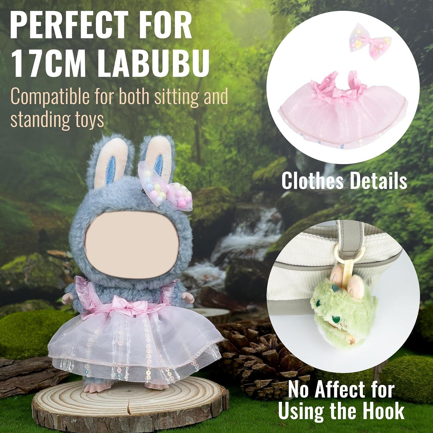 Conjunto de Ropa Rosa para Muñeca Labubu 17cm con Accesorios