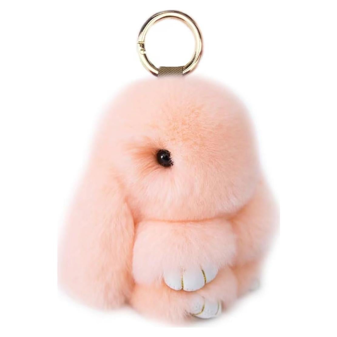 Llavero Mini Conejo Rosa JTKDXQS de Pelaje Artificial 9.9 cm