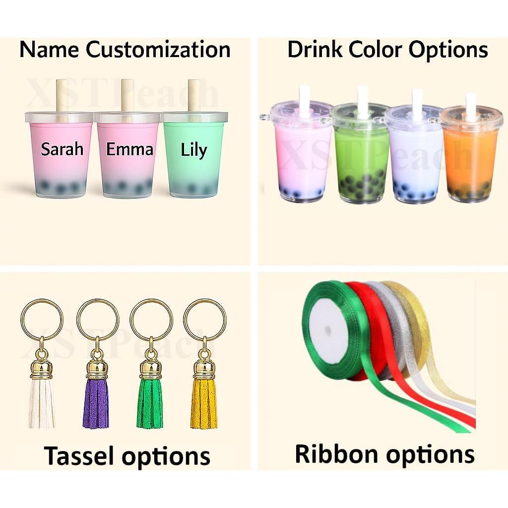 Llavero Adorno de Té Boba Personalizado XSTPeach Rosa