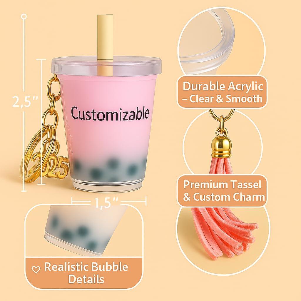 Llavero Adorno de Té Boba Personalizado XSTPeach Rosa