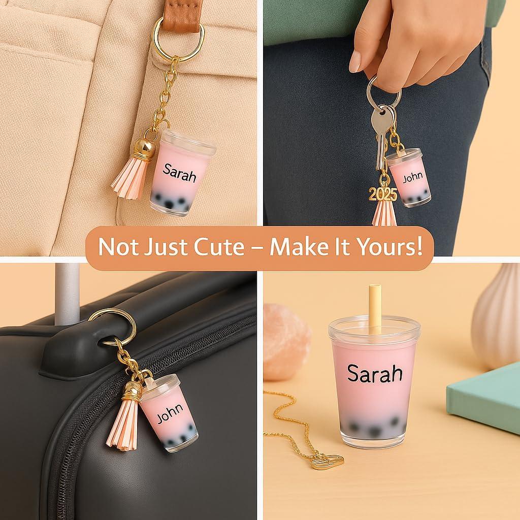 Llavero Adorno de Té Boba Personalizado XSTPeach Rosa