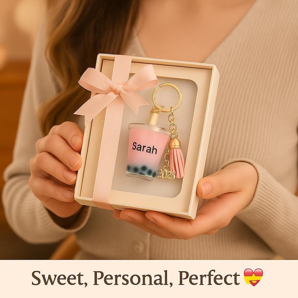 Llavero Adorno de Té Boba Personalizado XSTPeach Rosa