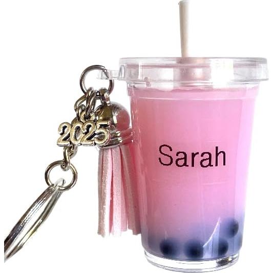 Llavero Adorno de Té Boba Personalizado XSTPeach Rosa