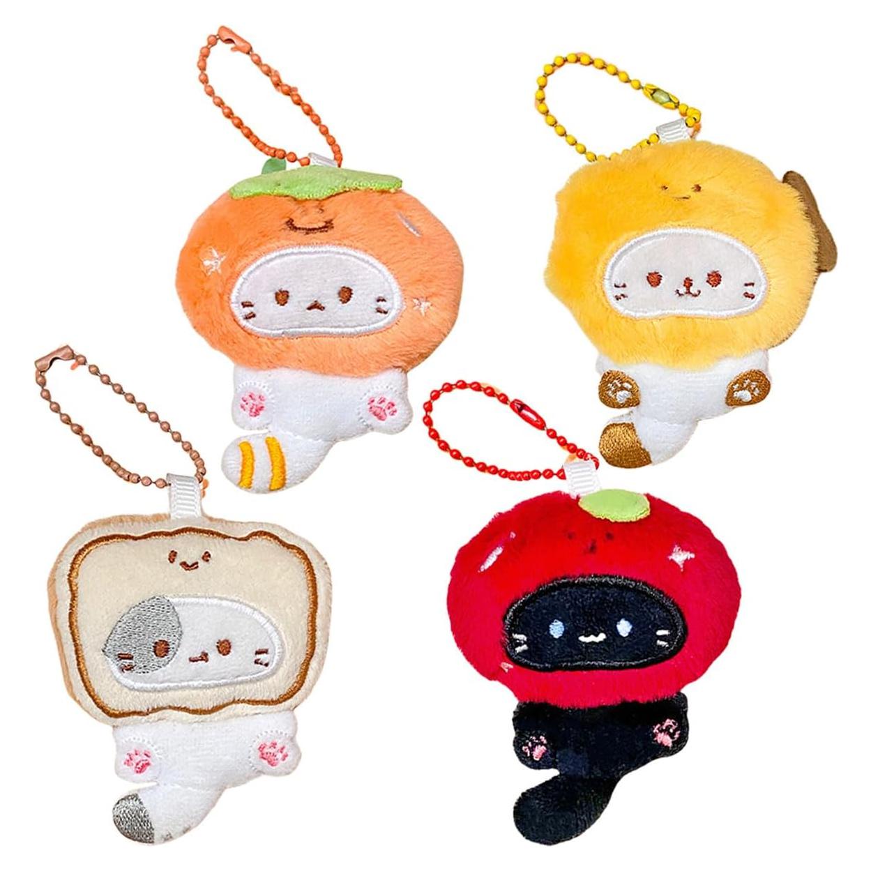 4 Llavero Suave de Peluche Gato Taiyaki y Animales