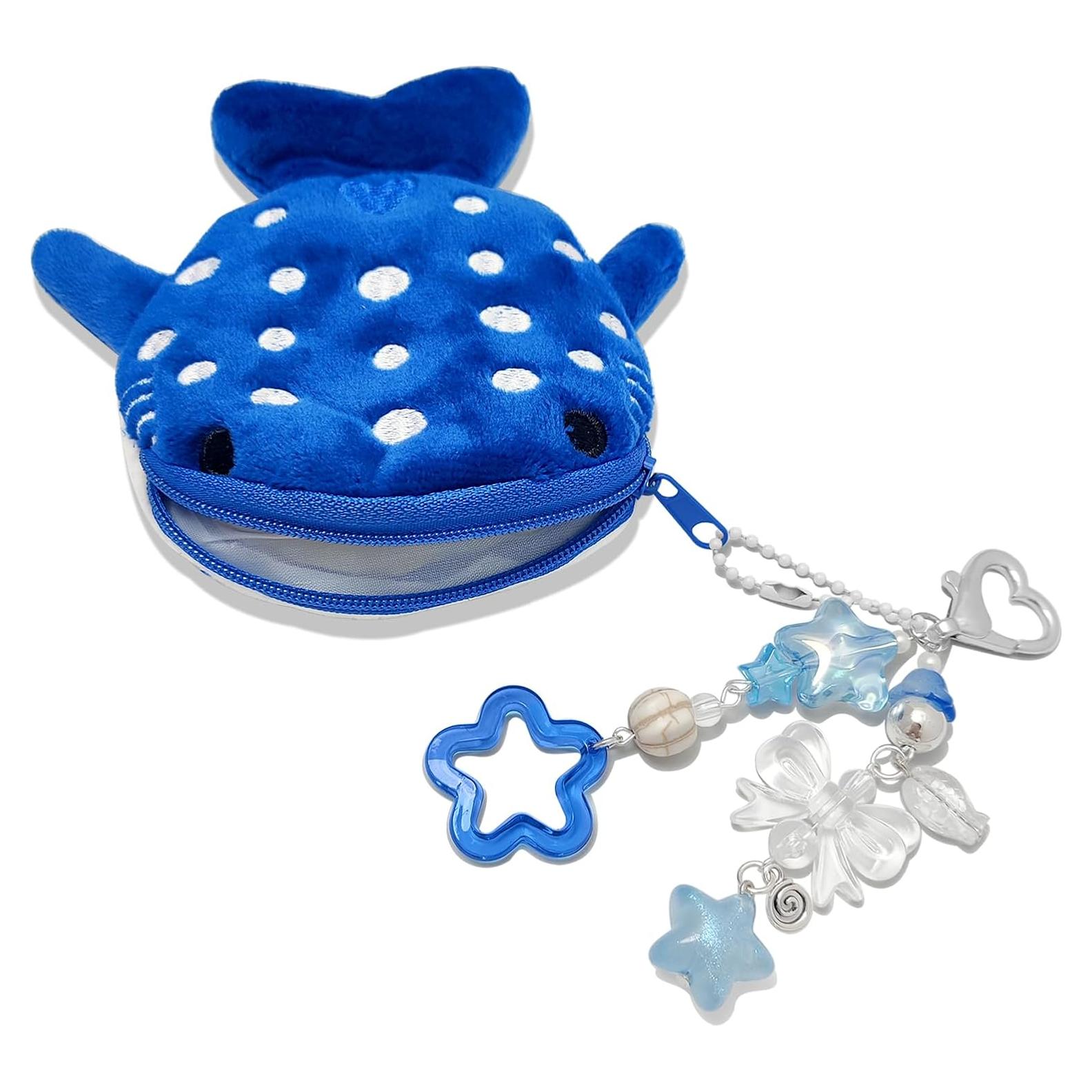 Llavero Monedero Tiburón Ballena Kawaii Azul Hecho a Mano
