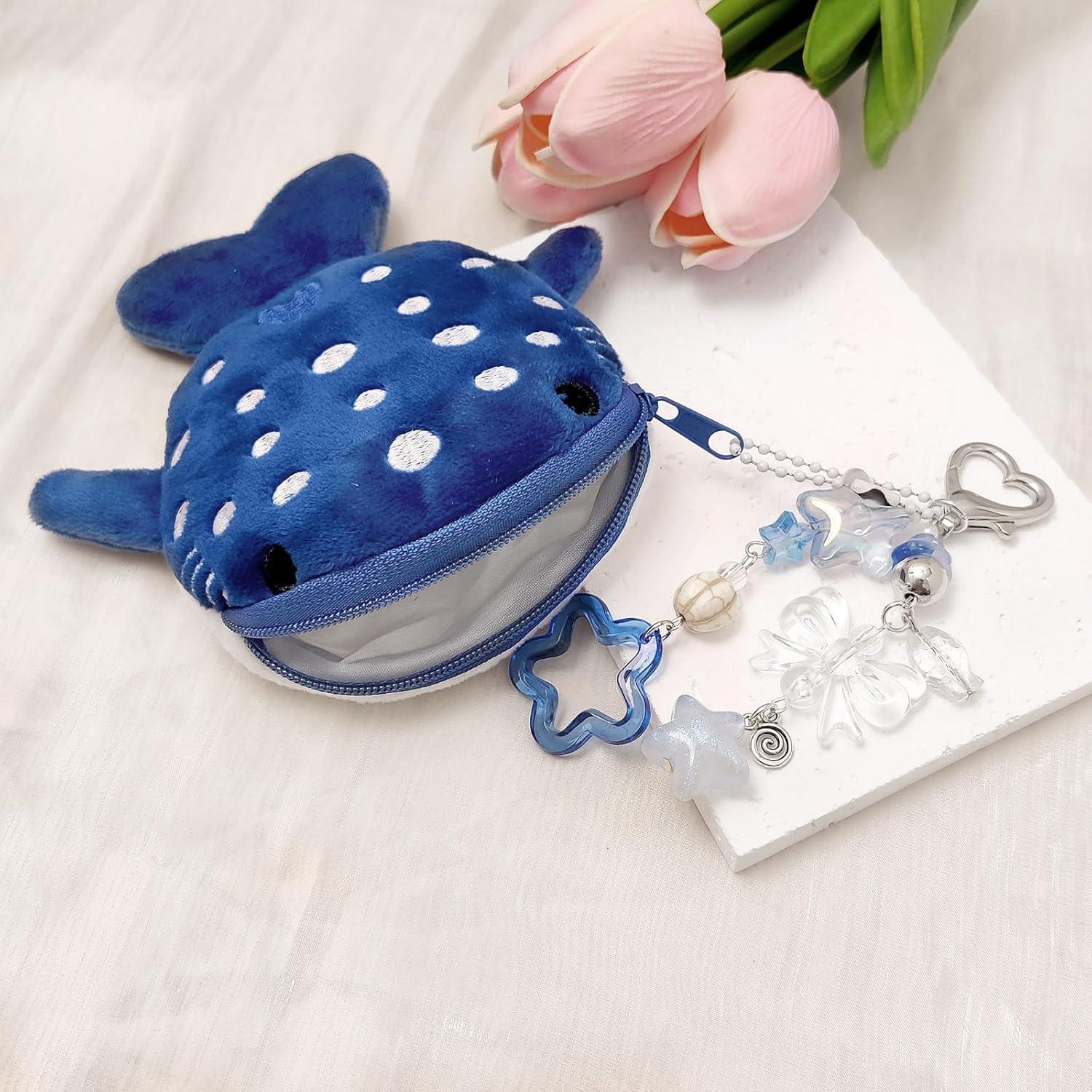 Llavero Monedero Tiburón Ballena Kawaii Azul Hecho a Mano