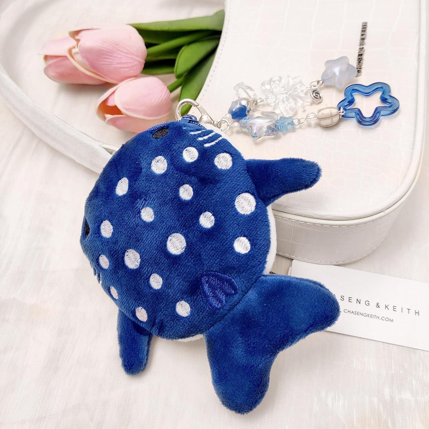 Llavero Monedero Tiburón Ballena Kawaii Azul Hecho a Mano
