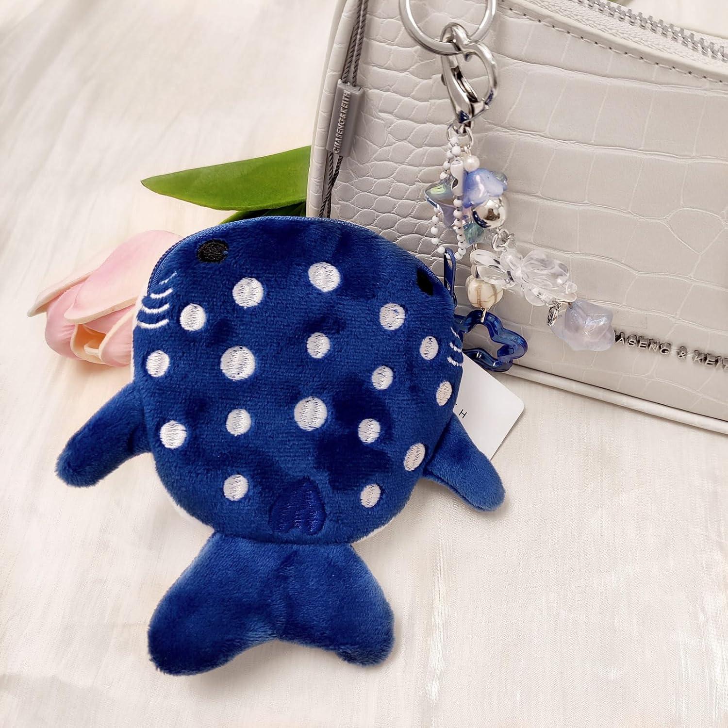 Llavero Monedero Tiburón Ballena Kawaii Azul Hecho a Mano