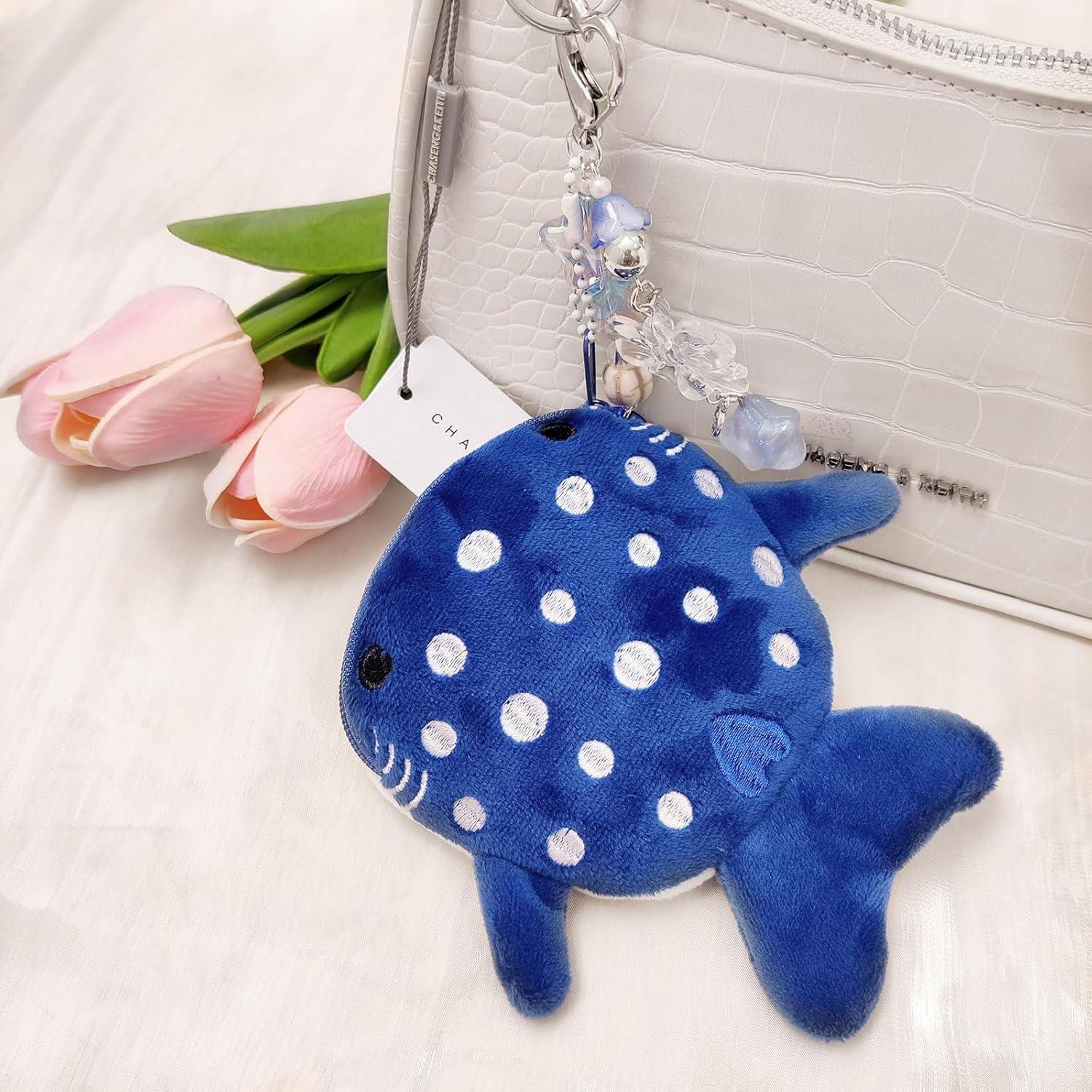Llavero Monedero Tiburón Ballena Kawaii Azul Hecho a Mano