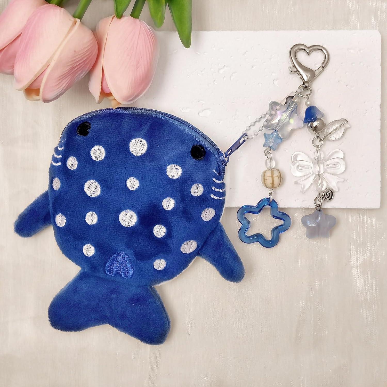 Llavero Monedero Tiburón Ballena Kawaii Azul Hecho a Mano