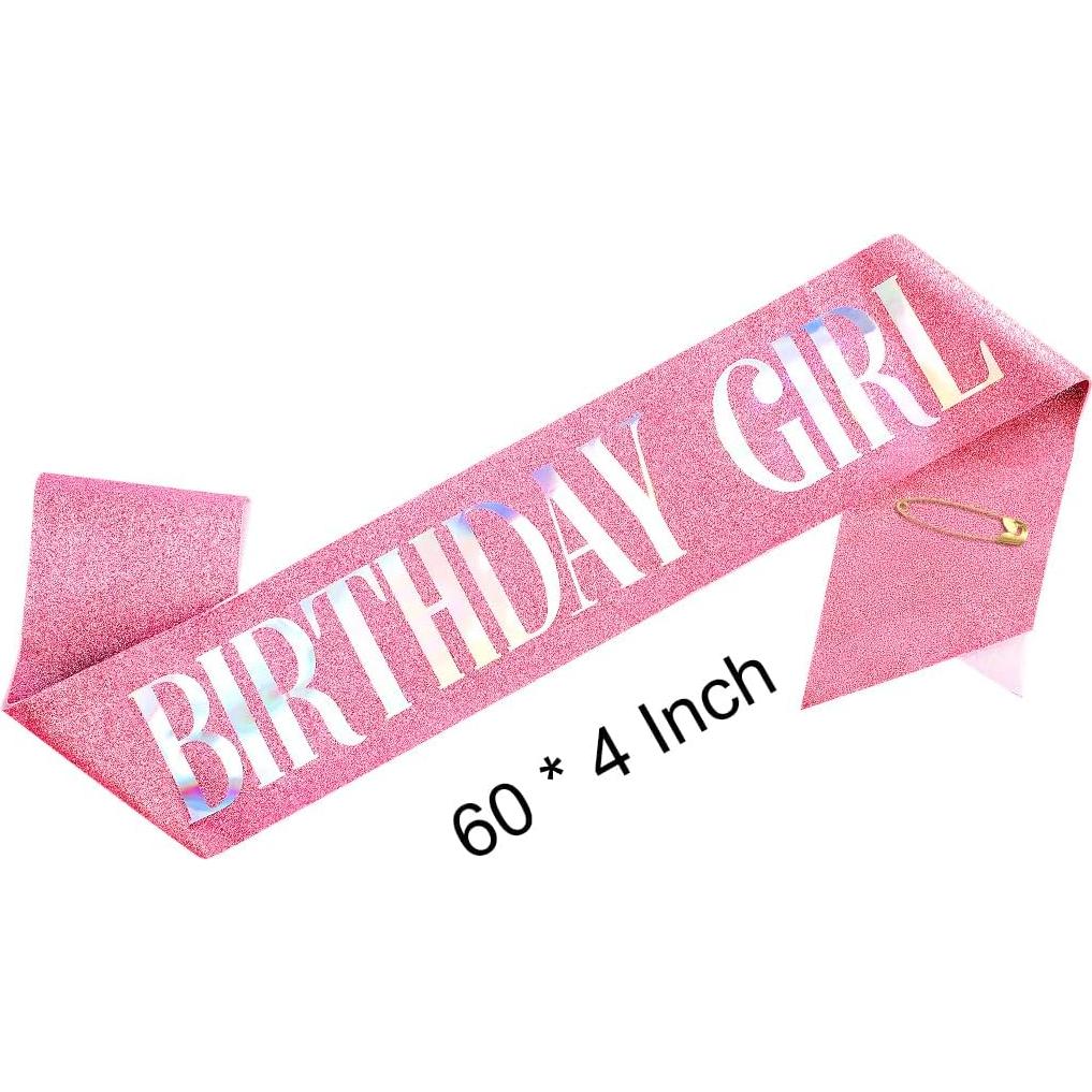 Sash de Cumpleaños Rosa Skyplore con Tiara y Diadema