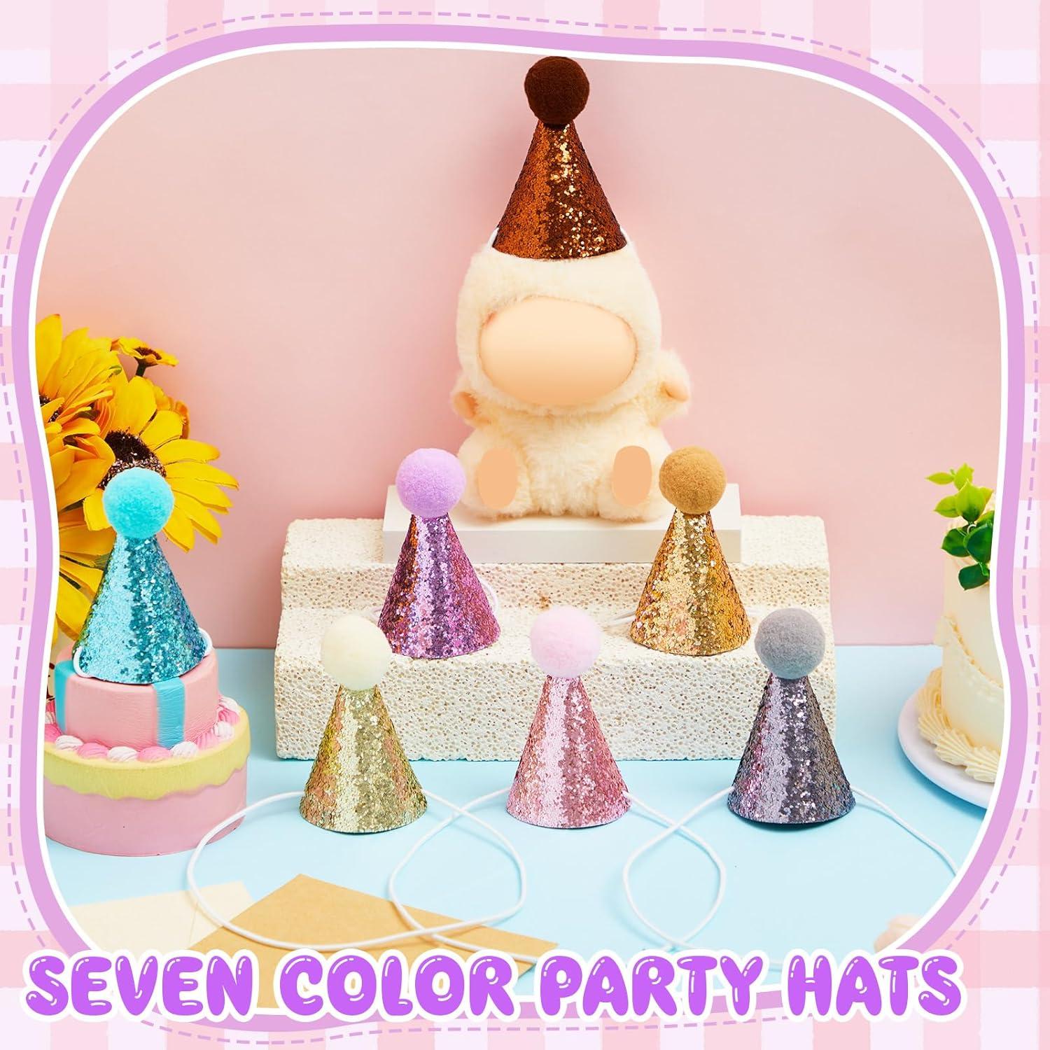 Soulchen 7 Mini Sombreros de Fiesta para Muñecas 8 cm Coloridos