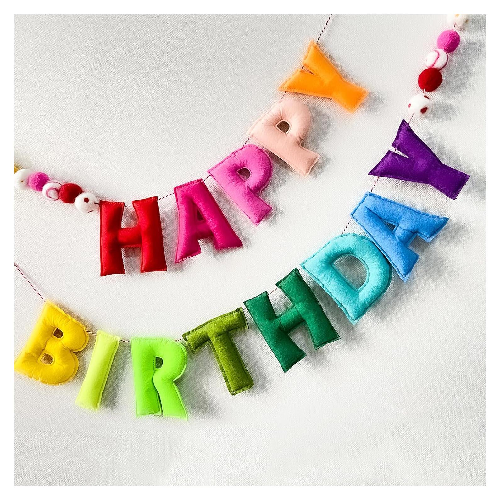 Guirnalda de Feliz Cumpleaños Arcoíris Meygajoe 2m Fieltro