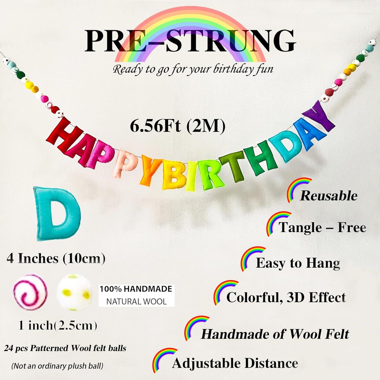 Guirnalda de Feliz Cumpleaños Arcoíris Meygajoe 2m Fieltro