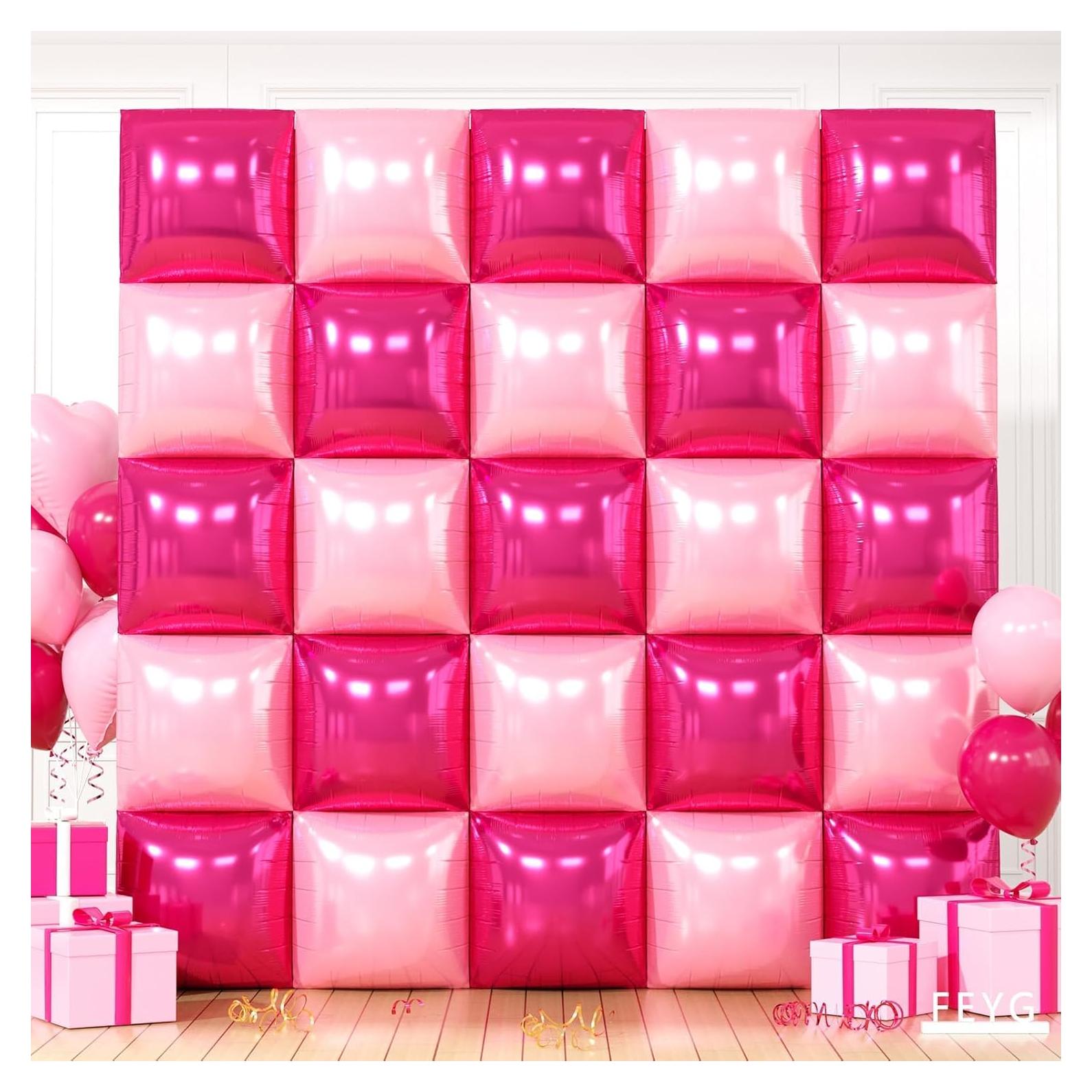 Globos de Foil Cuadrados Rosa Fucsia y Oro Rosa 48 cm - Kit Fiesta