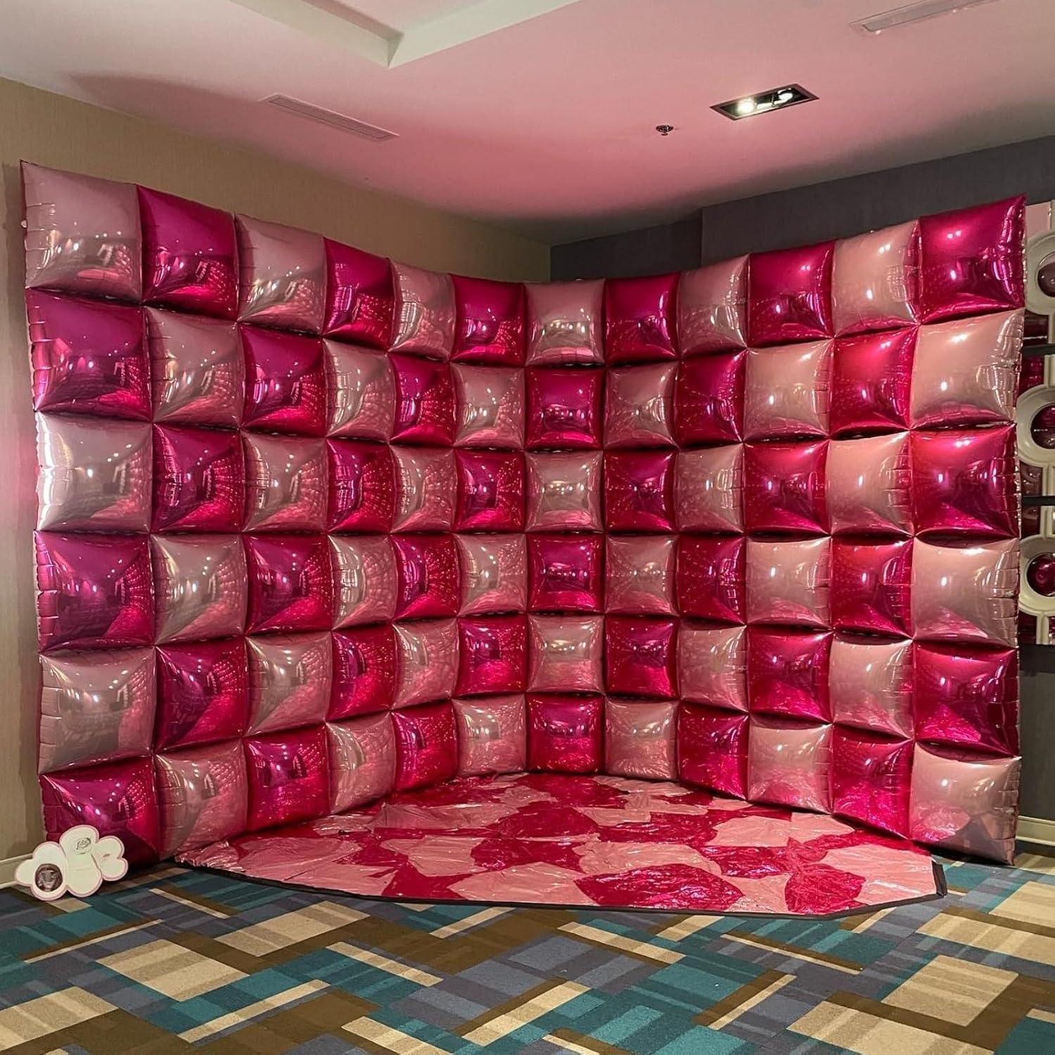 Globos de Foil Cuadrados Rosa Fucsia y Oro Rosa 48 cm - Kit Fiesta