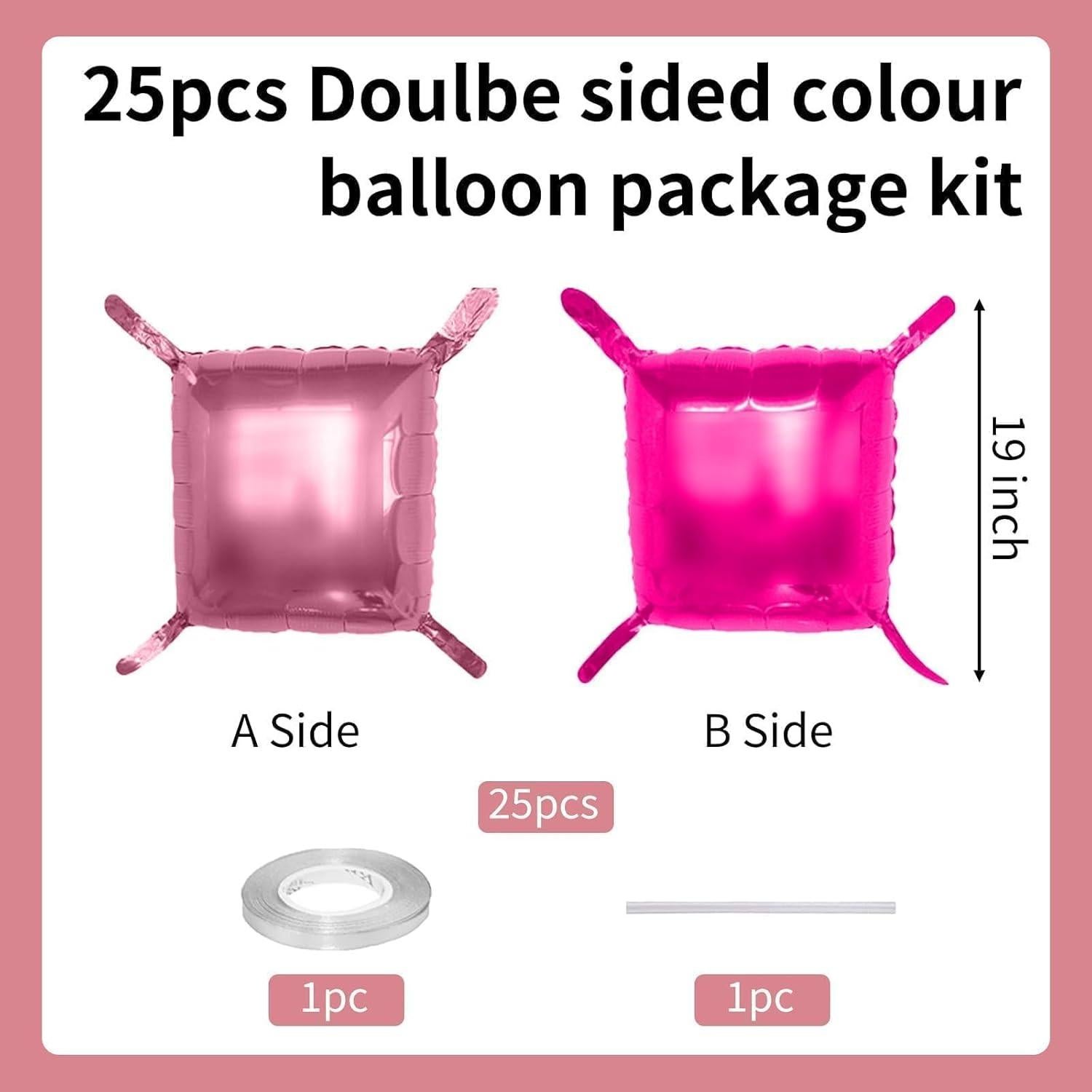 Globos de Foil Cuadrados Rosa Fucsia y Oro Rosa 48 cm - Kit Fiesta