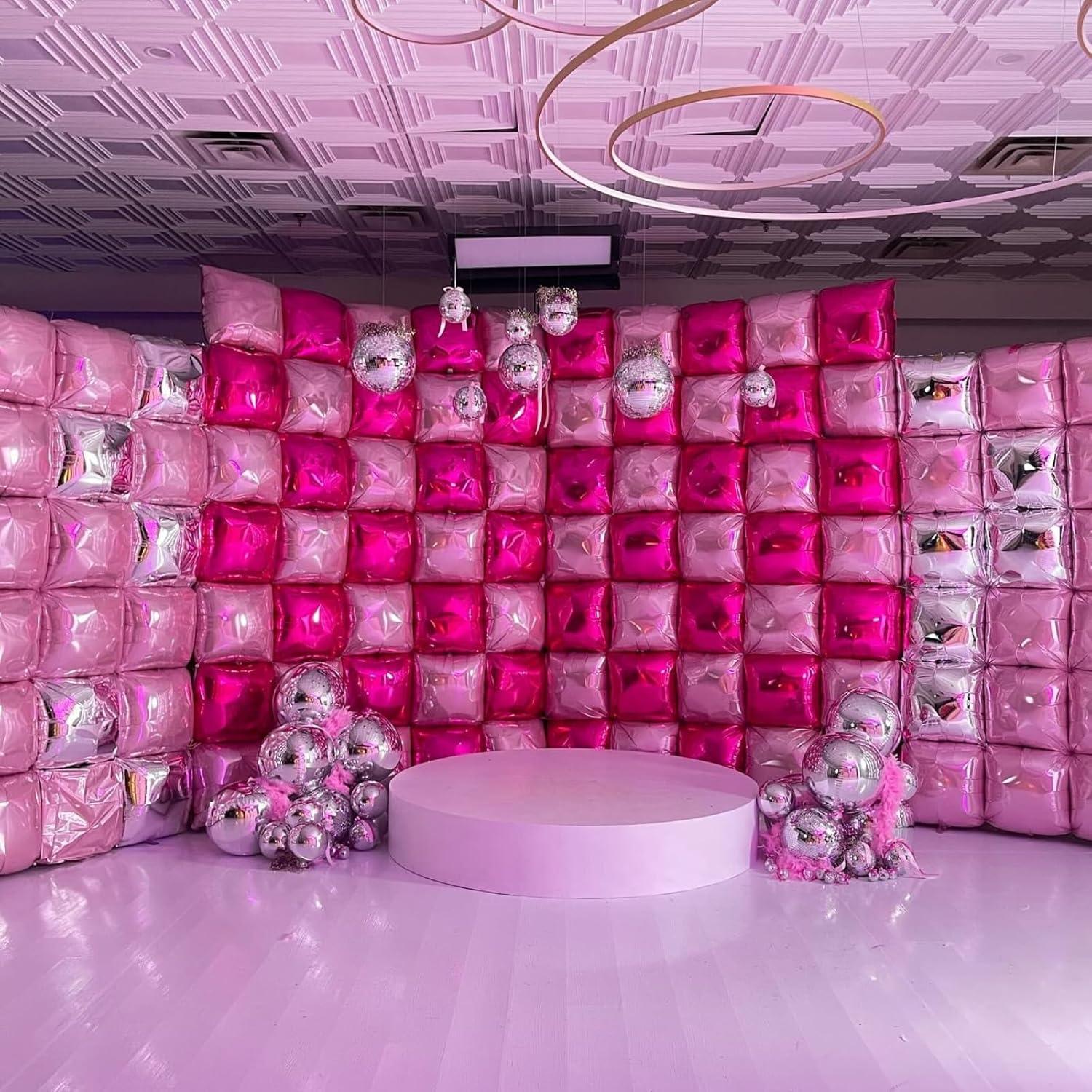 Globos de Foil Cuadrados Rosa Fucsia y Oro Rosa 48 cm - Kit Fiesta