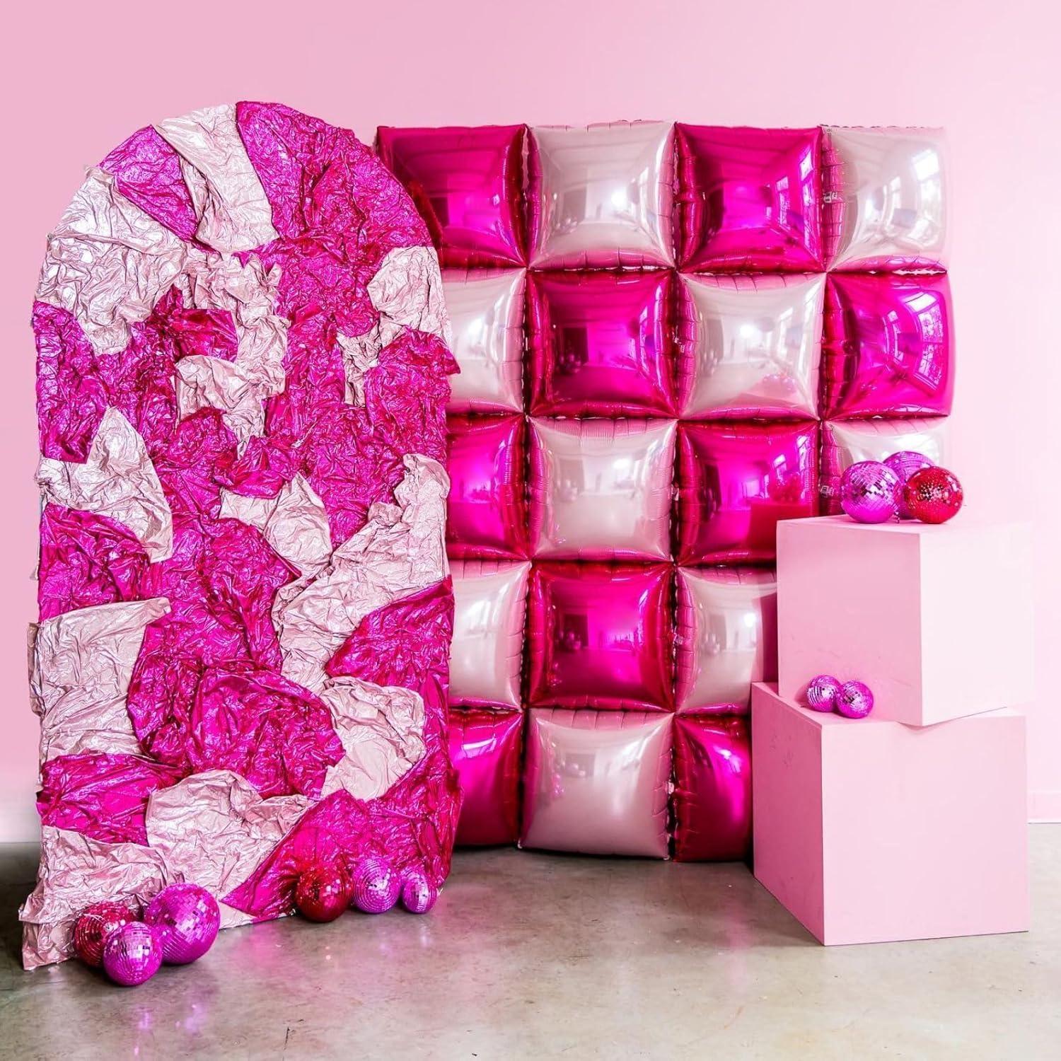 Globos de Foil Cuadrados Rosa Fucsia y Oro Rosa 48 cm - Kit Fiesta