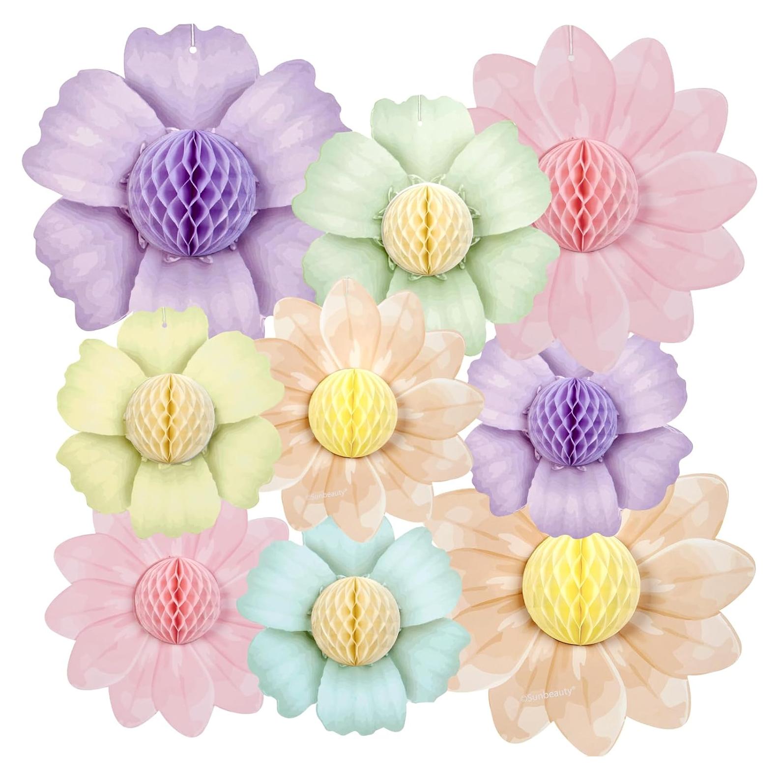 Decoraciones de Fiesta SUNBEAUTY 9 Piezas Flores de Papel 3D