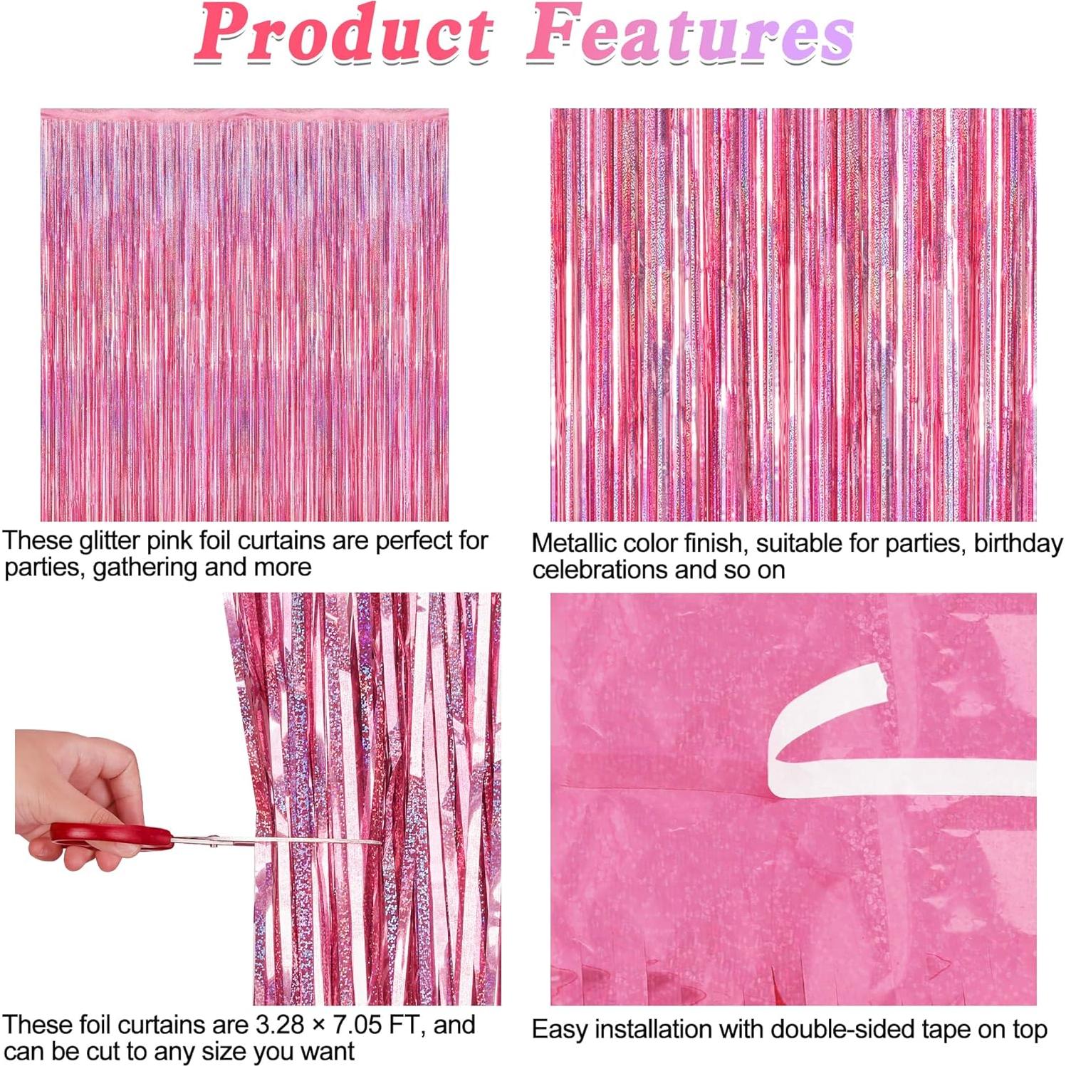 Paquete de 2 Cortinas de Flecos Rosa Brillante ZATAYE 1x2.15m