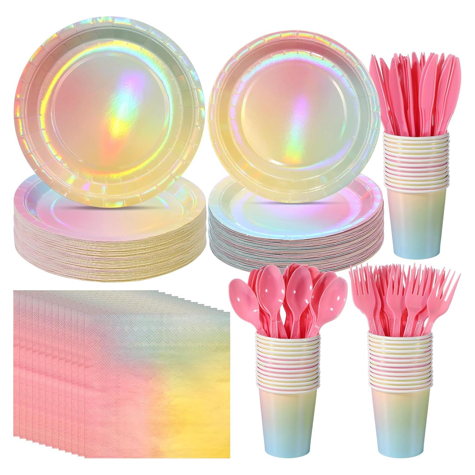 Set de Vajilla Desechable Pastel Iridiscente FunnyPars - 25 Personas