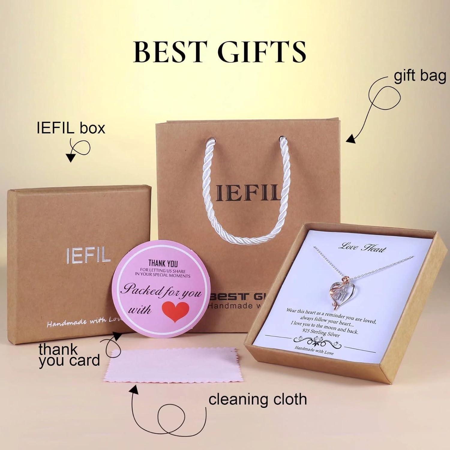 Collar Inicial Corazón Rosa Iefil Plata Esterlina 925 45.72 cm